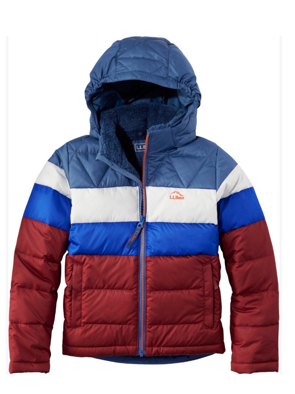 LL Bean Kids Down Puffer Jacket Winter Snow Deep Rosewood Hooded Coat Sz 4 Boys